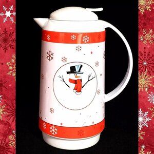 Vintage Snowman Thermal Insulated Carafe Pitcher Coffee Winter Christmas 32 Oz